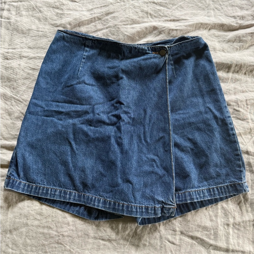 Vintage Wrap-Front Denim Skort